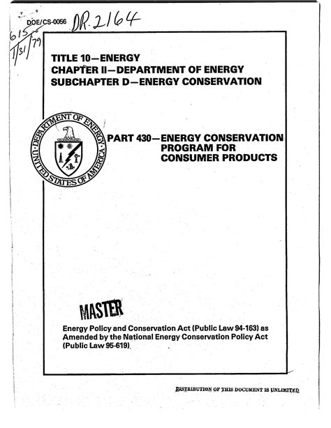 Energy Policy And Conservation Act Public Law 94 163 As Amended By