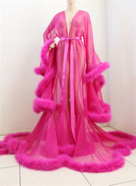 Luxury Sheer Fur Robe Barbie Pink Fur Robe Gowns Dresses Long Robe