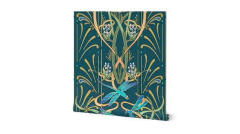 Spoonflower Art Nouveau Dragonflies Wallpaper Story Rain