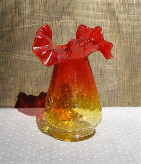 Amberina Vase With Crackled Glass And Ruffled Top Blenko Etsy Vase Crackle Glass Glass