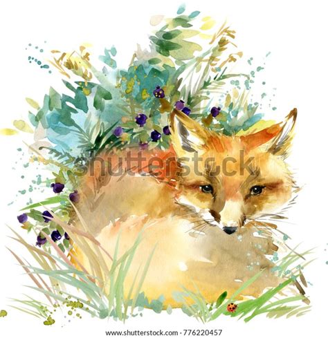 Fox Forest Animals Watercolor Illustration Stock Illustration 776220457