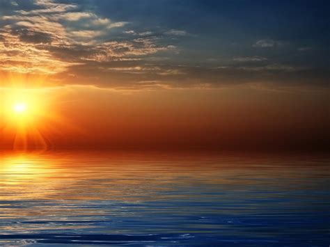 Beautiful Sunset Over The Blue Water Hd Wallpaper