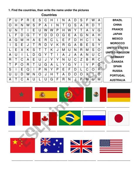 Countries Wordsearch Esl Worksheet By Samararp