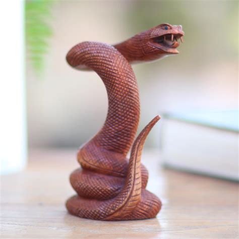 Detailed Wood Snake Sculpture From Bali Advancing Snake Novica