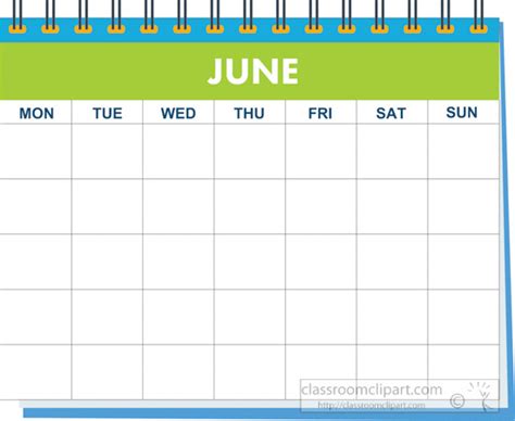 Calendar Clipart Month Spiral June Calendar Clipart Classroom Clipart