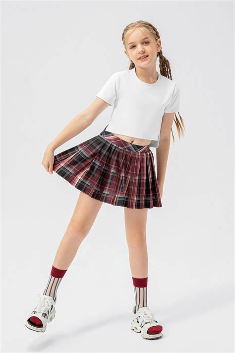Pleated Tennis Skirts With Short For Kids Pink Plaid M Skirts For