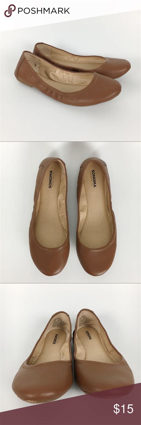 Sonoma Cognac Brown Leather Ballet Flats Size 9 Brown Leather Ballet