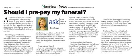 Ask One Senior Place: Should I pre-pay my funeral? - One Senior Place