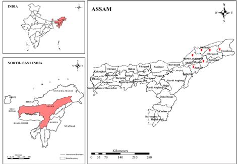 Geographical Location Of Assam India Red Spots On The