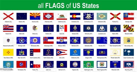All 50 Us State Flags Alphabetically Icon Set Vector Illustration Stock