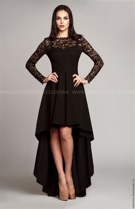 Кружевное длинное вечернее платье в пол Черное платье купить в