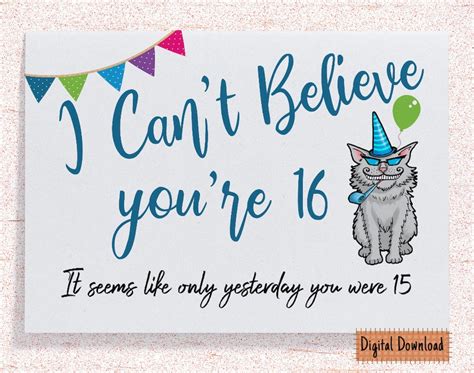Printable Funny 16th Birthday Card For Her Sarcastic Birthday Etsy