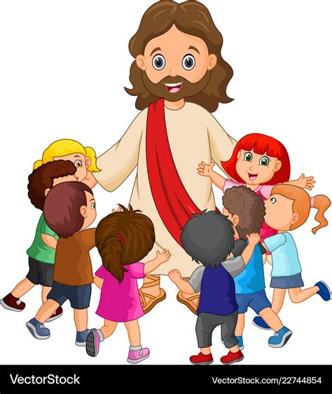 Cartoon Jesus Christ Being Surrounded By Children Vector Image