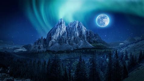 Mountain Forest Full Moon Night Sky Scenery 4k 6