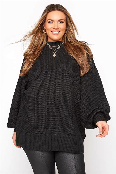 black oversized balloon sleeve knitted jumper yours clothing