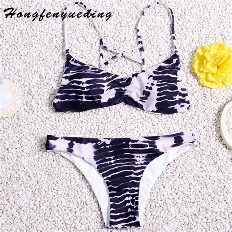 Hongfenyueding Swimsuit Brazilian Bikini Set 2017 Bandeau Print Thong