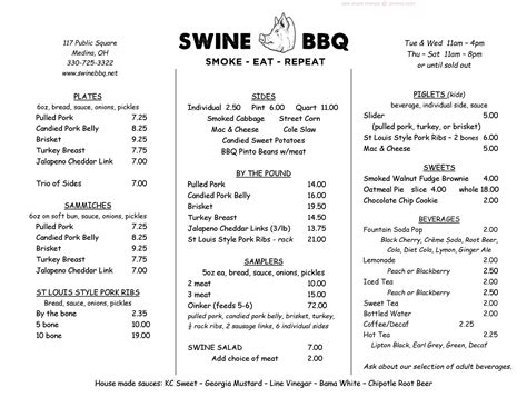 Online Menu of Swine BBQ Restaurant, Medina, Ohio, 44256 - Zmenu