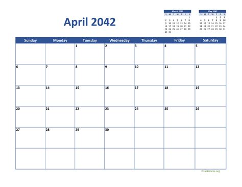 April 2042 Calendar Classic