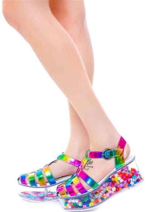 Shoes Rainbow Hippie Sandals 90s Style Weird Beaded Metallic