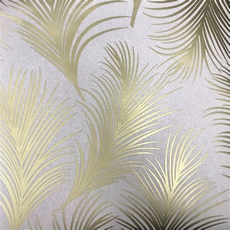 Holden Metallic Feather Pattern Wallpaper Leaf Motif Modern Textured