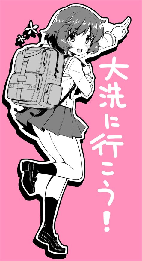 Safebooru 1girl Akiyama Yukari Backpack Bag Bangs Blouse Commentary Request Eyebrows Visible