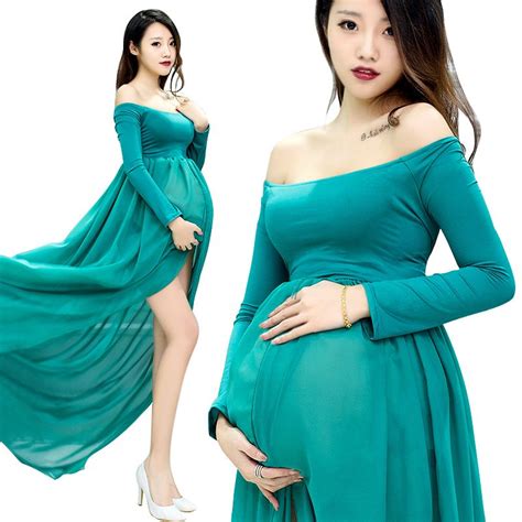 2021 2017 Maternity Dress Photo Shoot Maxi Maternity Gown Split Front