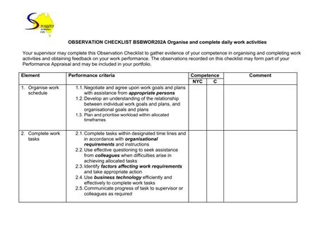 New employee orientation checklist for supervisors student life & lhs. BSBWOR202A Organise and complete daily work activities
