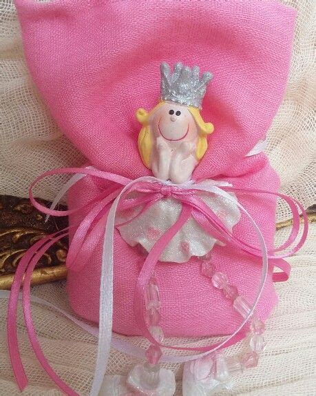 Μπομπονιέρες βάπτισης πουγκί ροζ δεμένο με μαγνητακι πριγκίπισσα