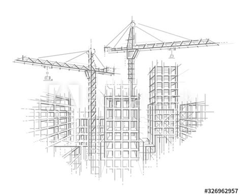 Construction Site Architectural Sketch Drawing Vector Layered Buy