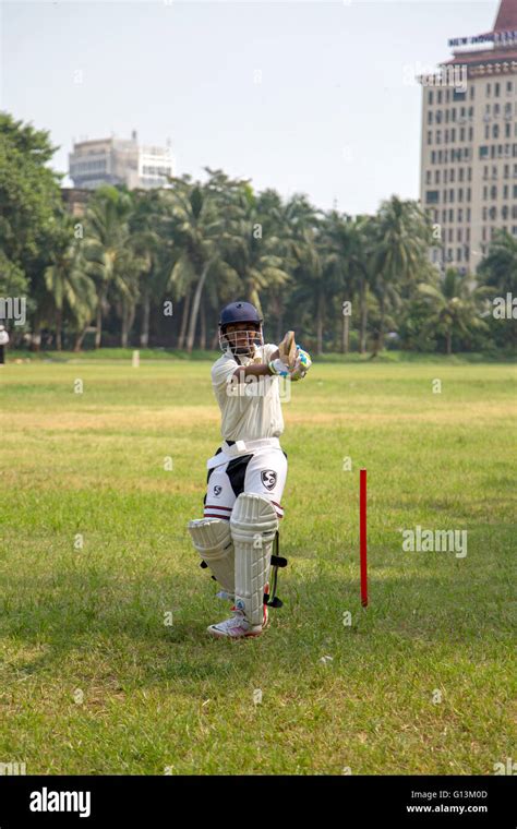 People Playing Cricket In The Central Park At Mumbai India Cricket Is