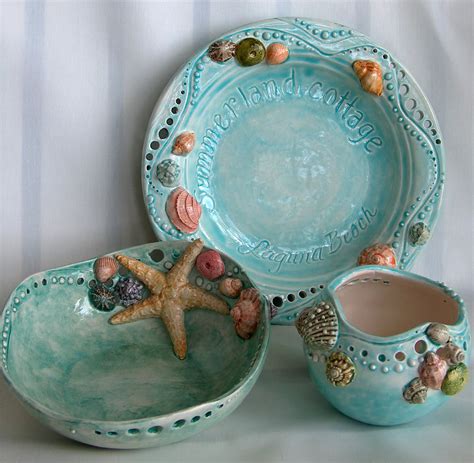 ceramic beach designs dishes cottage seashore dish studio pottery coastal sea ceramics summerland decor ocean clay inspired shell vase nautical