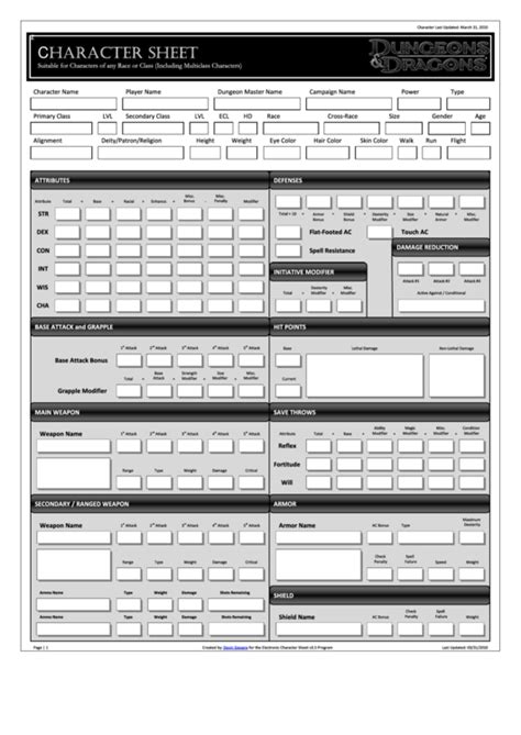 Dungeon And Dragons Character Sheet Printable Pdf Download