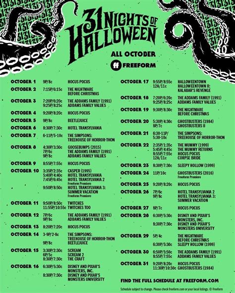 Halloween 2020 is fast approaching, and as any big fan of the holiday knows, it's never too early to start celebrating. Freeform 31 Nights of Halloween 2020 Schedule - Everyday ...