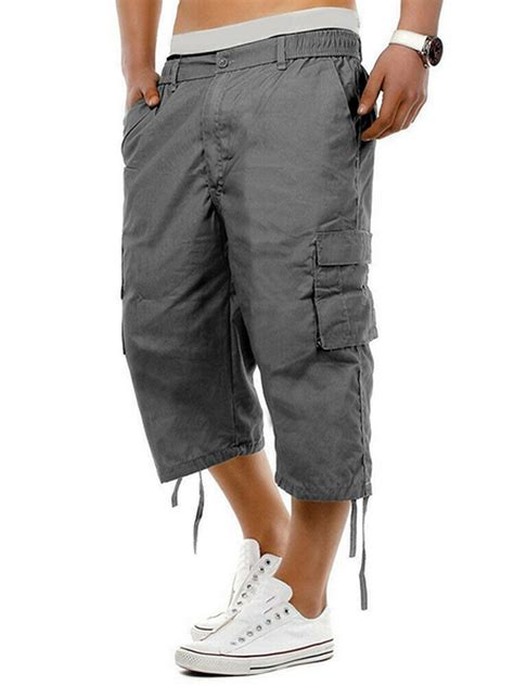 bagilaanoe men s casual 3 4 cargo shorts below knee loose cargo capri shorts multi pocket