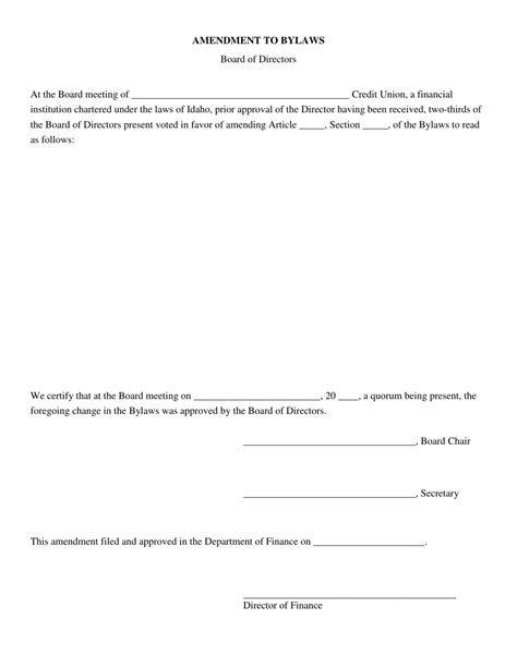 Idaho Amendment Certification Form Bylaws Board Vote Fill Out