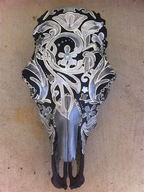 Silver Floral Style Painted Cow Skull By Coyame On Deviantart Deer