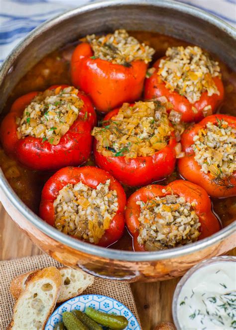 Easy Meat And Rice Stuffed Peppers Video Recipe Stuffed Peppers