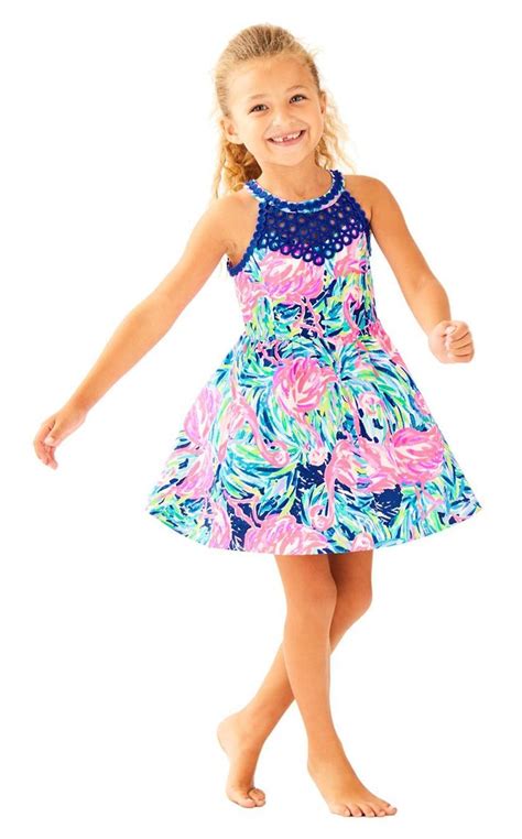 Lilly Pulitzer Girls Kinley Fit And Flare Dress Multi Flamenco Beach