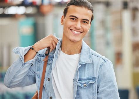 Man Smile And Happy With Backpack For Travel Study Or Work On Walk In