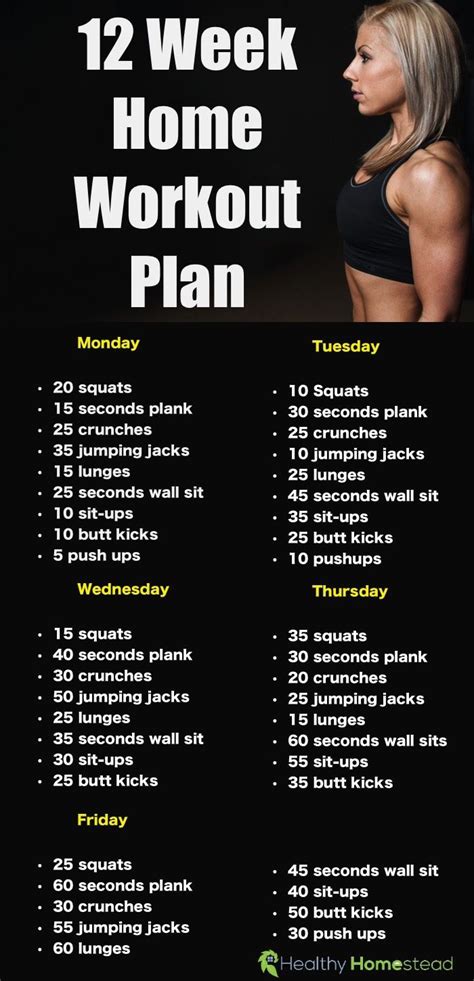 This home workout plan will show you just how you can get in the best shape of your life from the comfort of your home, using nothing but your own body weight. Your Personal 12 Week Home Workout Plan, No Gym Involved ...