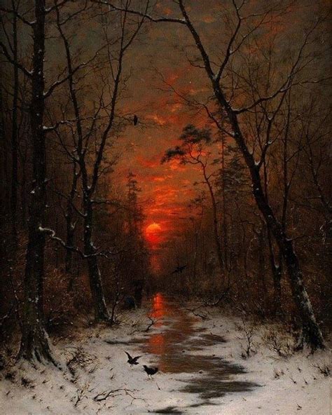 Dark And Gloomy On Instagram Sunset Over The Winter Forest Painted