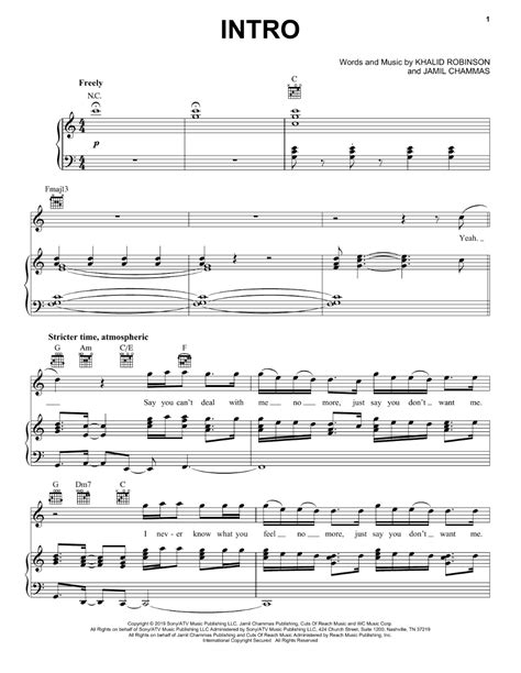 Khalid Intro Sheet Music Notes And Chords This Pop Score Includes 8