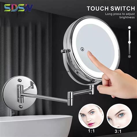 Led Bathroom Mirrors Sdsn Fashion Dual Arm Extend Makeup Mirror With Double Facet Magnifying