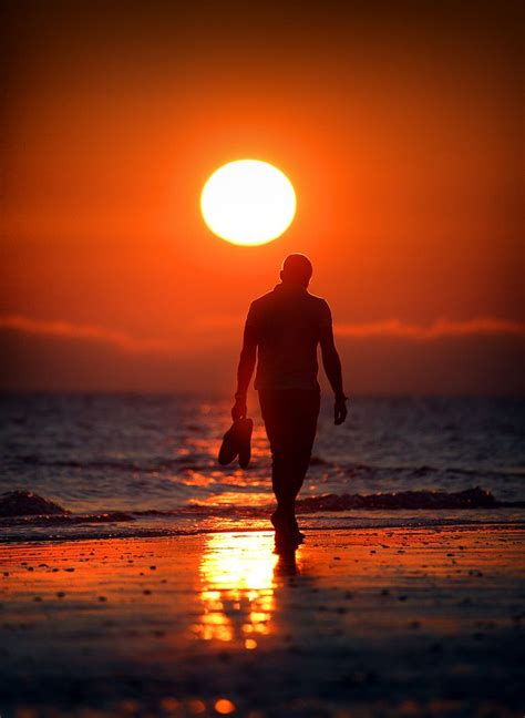 Brighton Beach Sunset Man Walking People Pinterest