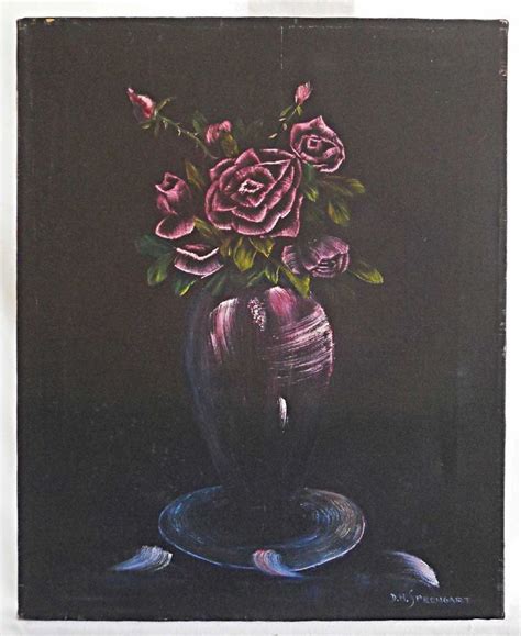 Vintage Painting Roses Purple Dark Moody Black Still Life Goth