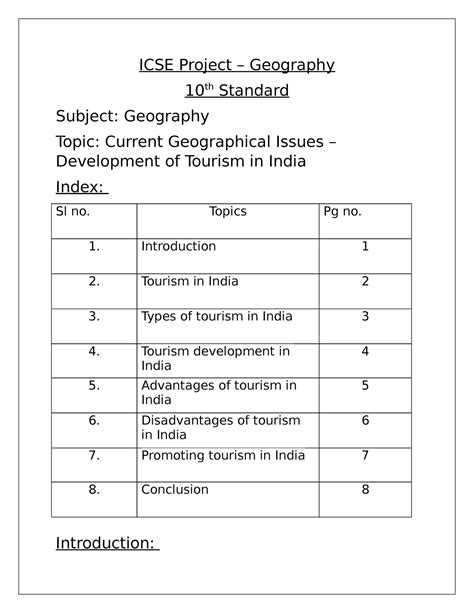 Geography Project Development Of Tourism In India Icse Project