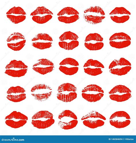 Set Of Red Lip Prints Kisses Stock Vector Illustration Of Love