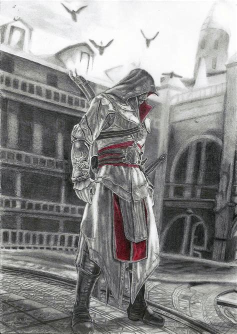 Ezzio Auditore Graphite And Color Pencils Assassins Creed Artwork