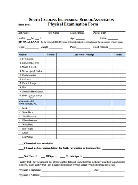 Free 5 School Physical Forms In Pdf