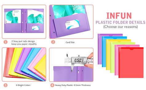 Infun Heavy Duty Plastic Pocket Folder With Prongs And
